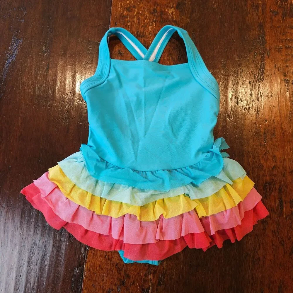HANNA ANDERSSON girls ruffle tutu one piece swimsuit 80 85 cm blue Apx 12-18m 1T